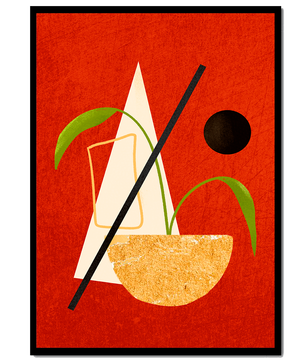 Abstract Geometric Art with Greenery on Red Background - Mi tienda