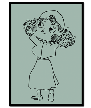 Hand-Drawn Illustration of a Thoughtful Cartoon Character with Curly Hair and a Beanie