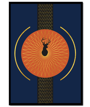 Golden deer with geometric moon phases in modern wall art - Mi tienda