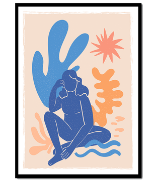 Abstract Illustration of a Blue Silhouette Woman with Organic Shapes