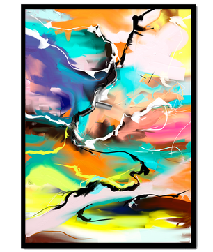 Pintura abstracta colorida con líneas vibrantes y dinámicas