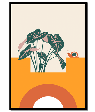 Abstract Botanical Art with Snail and Geometric Shapes - Mi tienda