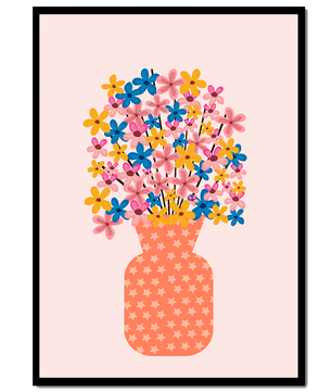 Colorful flower bouquet in a star-patterned vase