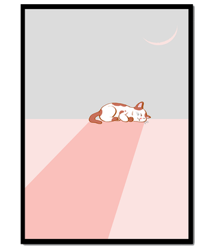 Schlafende Katze in minimalistischer Mondlichtszene