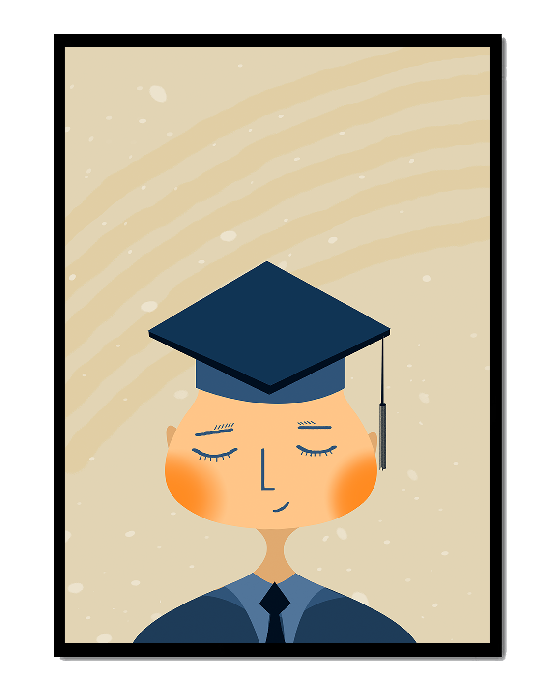Illustration of a graduate with cap and closed eyes