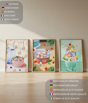 Triptyque coloré d’art culinaire pour enfants sur mur