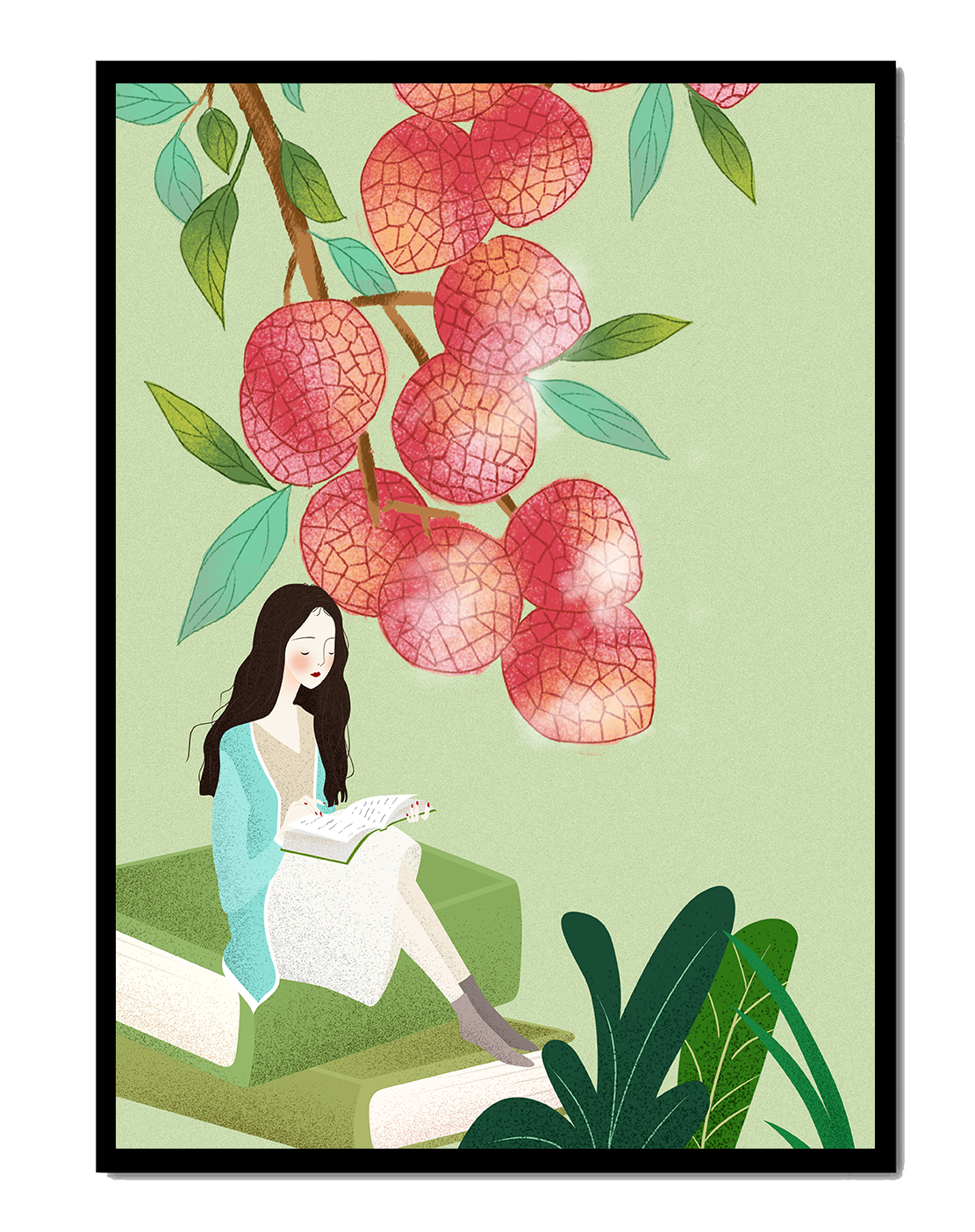Woman Reading Under Lychee Tree With Greenery