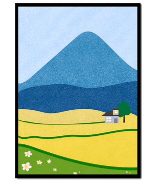 Serene Countryside Landscape with Mountain and Flowers