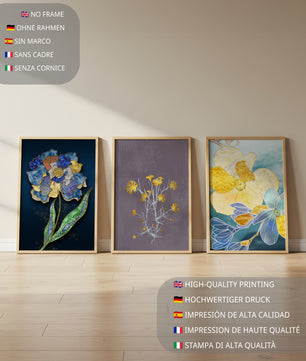 Art floral moderne avec des motifs de fleurs et des éléments dorés