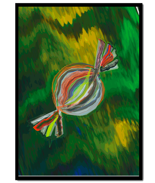 Patrón abstracto colorido con pinceladas dinámicas sobre fondo verde