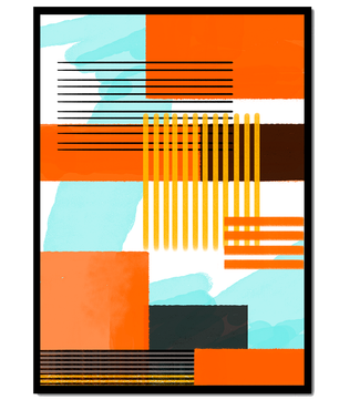 Abstract Geometric Composition with Gold and Orange Elements - Mi tienda
