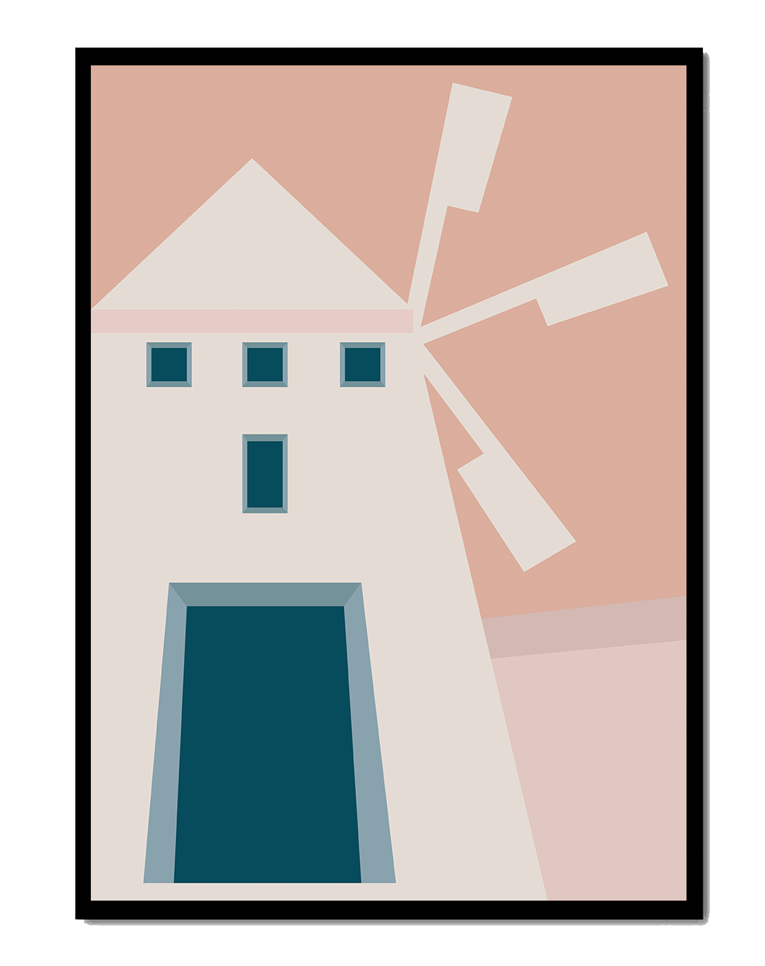 Minimalist geometric house illustration on pastel background