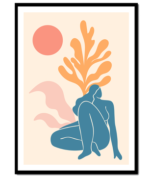 Abstract Nude Figure in Minimalist Design with Botanical Elements - Mi tienda