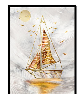 Elegant sailboat with gold elements against a textured sky