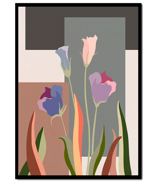 Arte floral abstracto con fondo geométrico colorido