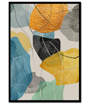 Abstrakte geometrische Kunst mit goldenen Akzenten und leuchtenden Farben