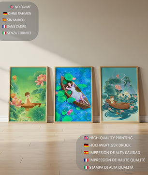 Art des enfants dans des bateaux avec des fleurs et de l'eau