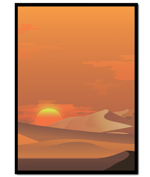 Sunset in Desert with Rolling Sand Dunes and Vibrant Orange Sky - Mi tienda