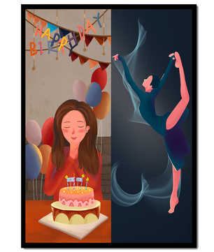 Geburtstagsfeier-Illustration mit Kuchen und Tanzfigur