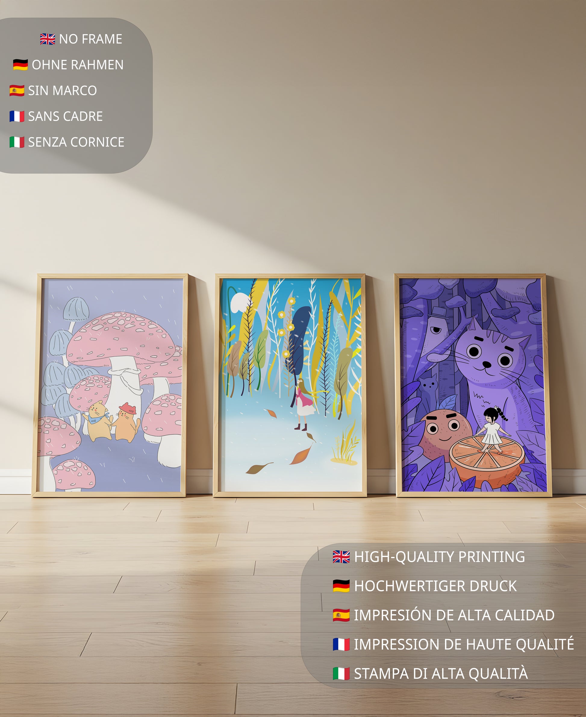 Illustrations colorées et créatives présentées sans cadre