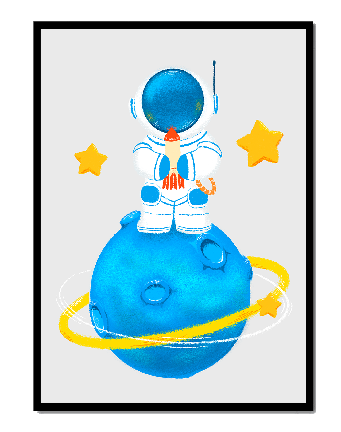 Charming illustration of an astronaut on a blue planet with stars
