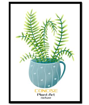 Illustration of a Plant in a Decorative Blue Pot with Green Leaves
