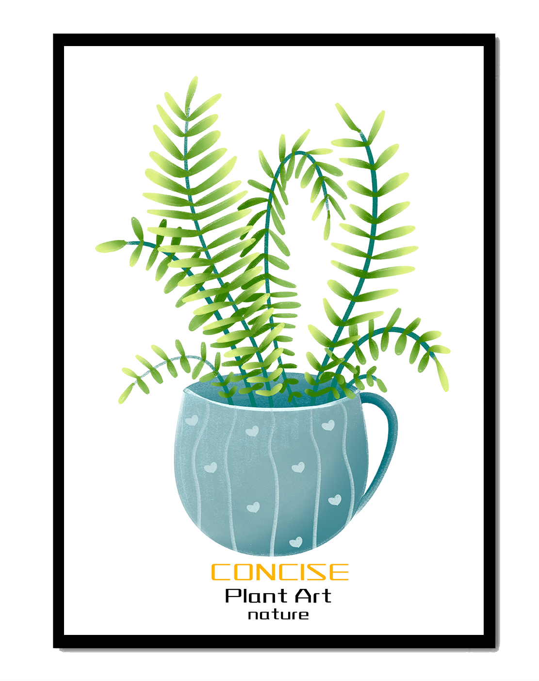 Illustration of a Plant in a Decorative Blue Pot with Green Leaves