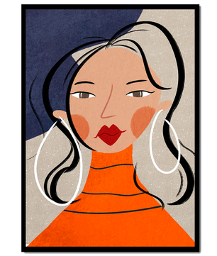 Colorful abstract portrait featuring a woman with red lips and hoop earrings on textured background - Mi tienda