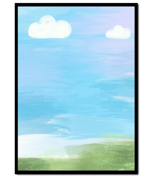 Blue Sky with Clouds and Green Field