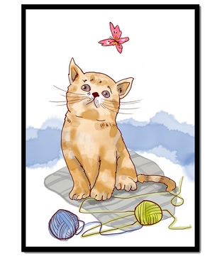 Adorable Kitten Playing with Yarn and Watching Butterfly - Mi tienda