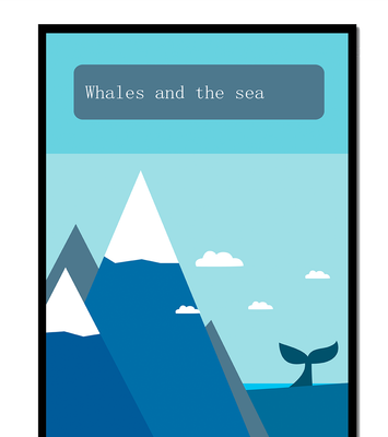 Whale and mountain illustration with sea and sky background