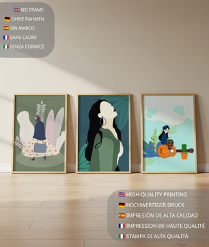 Triptyque d’Illustrations Modernes avec Figures Féminines