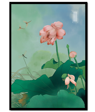 Fleurs de lotus sereines avec des libellules lors d'une journée tranquille