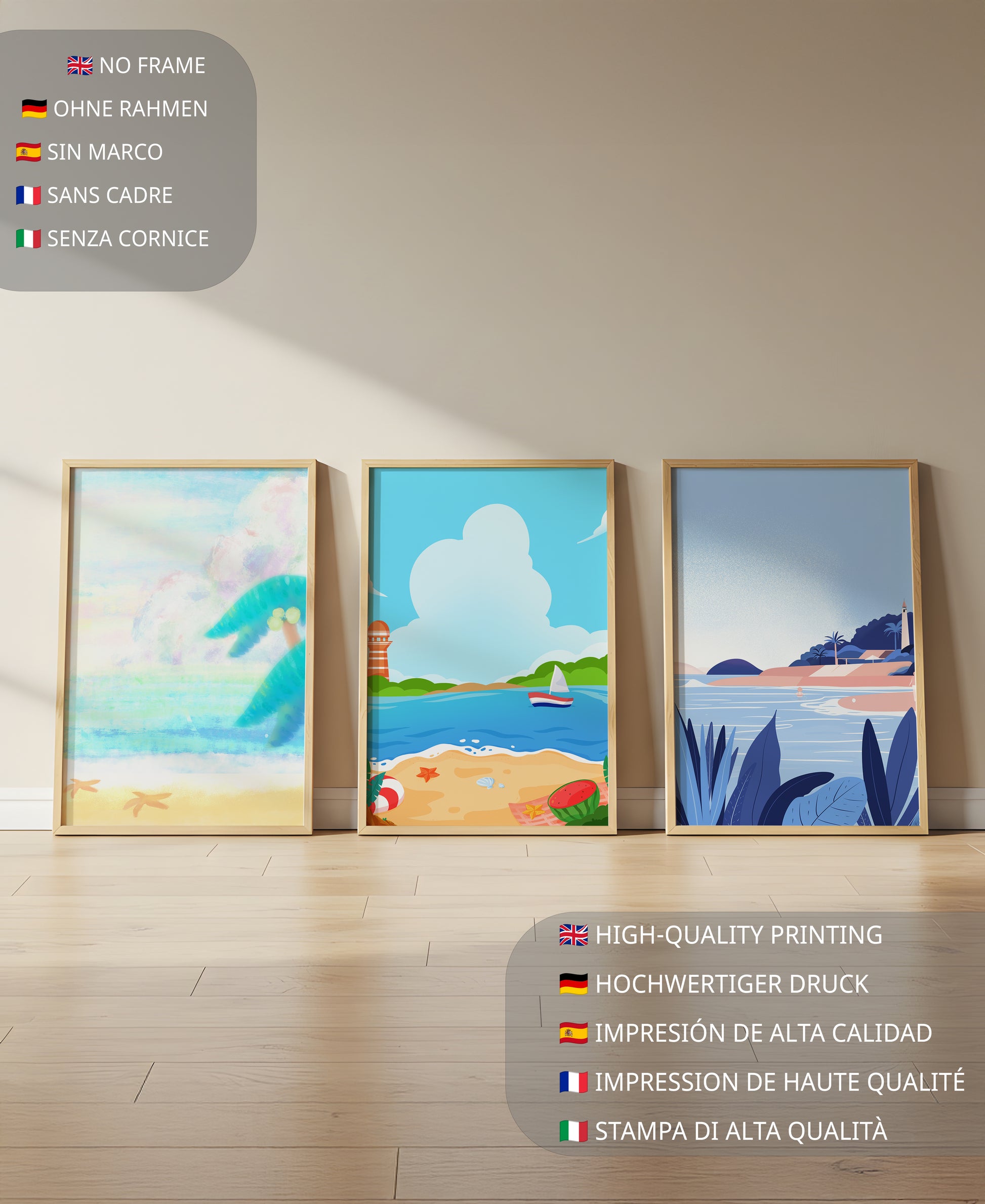 Paisajes Playeros con Colores Vivos en un Interior Moderno
