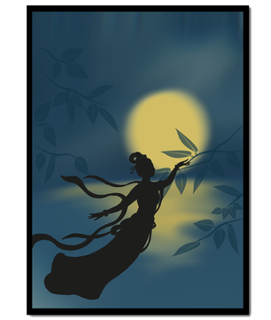 Silhouette of a Woman Reaching for Leaves in Front of a Full Moon