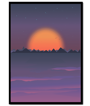 Sunset Over Mountains with Starry Sky