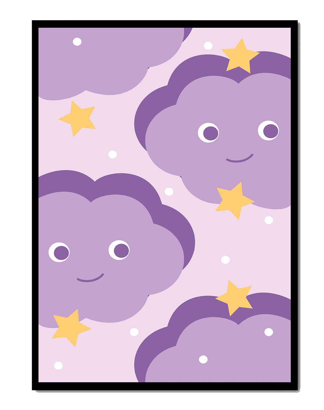 Whimsical purple cloud and star pattern for children's room decor