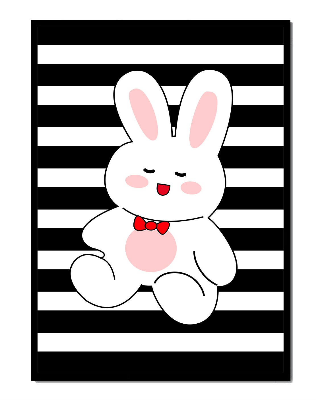 Adorable cartoon bunny with bold stripes and a red bow tie