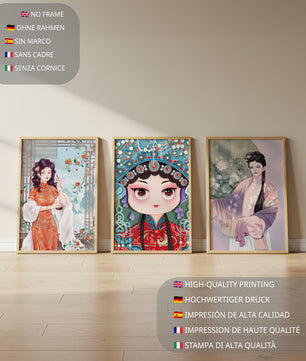 Élégantes illustrations de femmes en style oriental avec impression de haute qualité