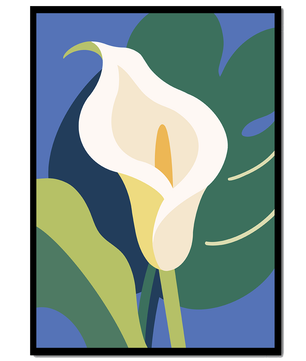 Ilustración floral abstracta con fondo verde y azul
