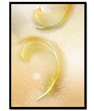 Elegant golden feather design with shimmering background