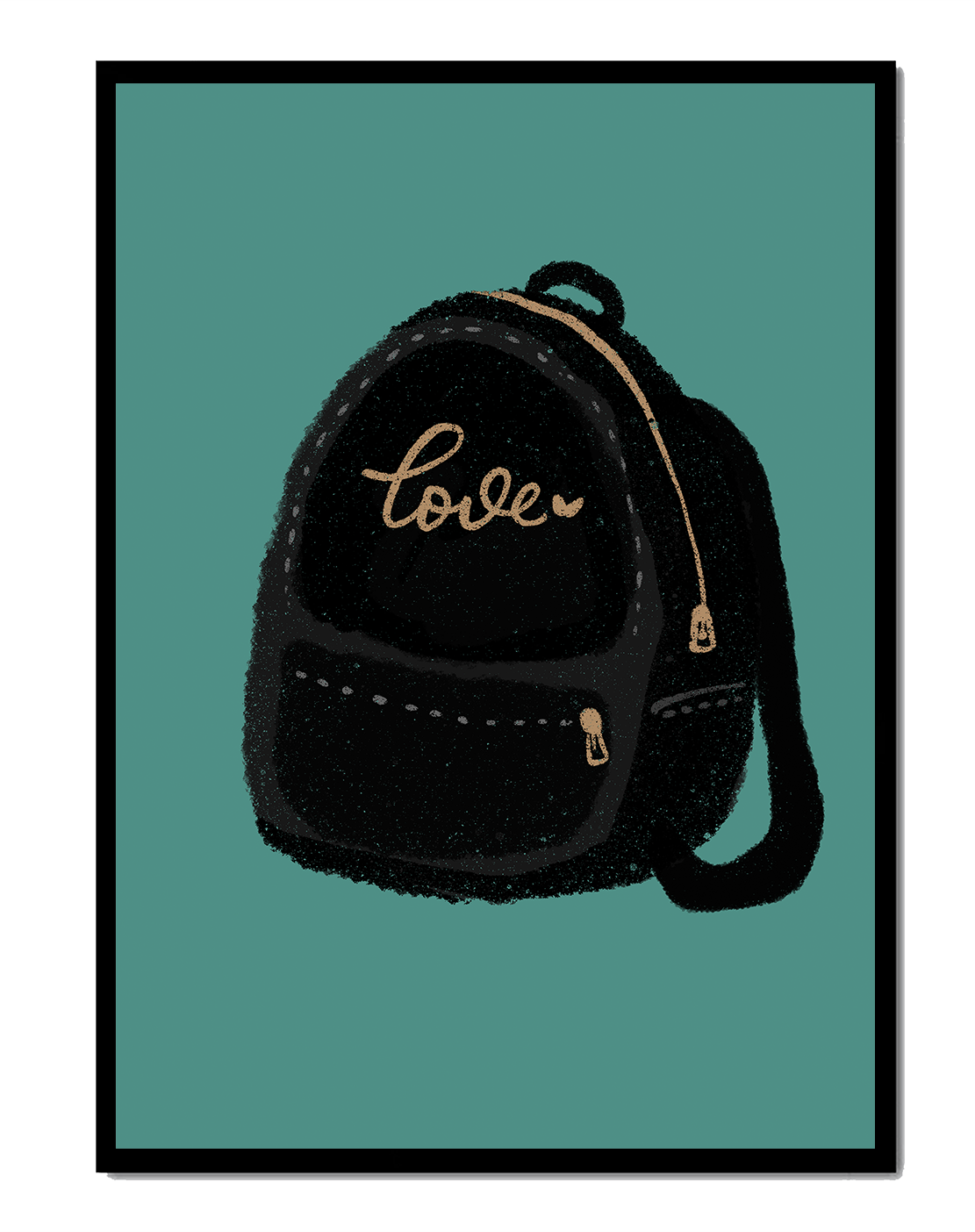 Elegant black backpack with gold accents and love inscription