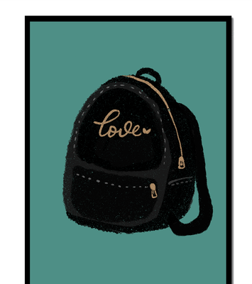 Elegant black backpack with gold accents and love inscription