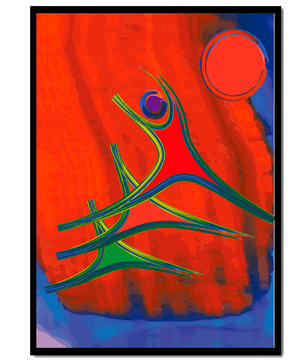 Abstract colorful artwork with dynamic figures and bold colors