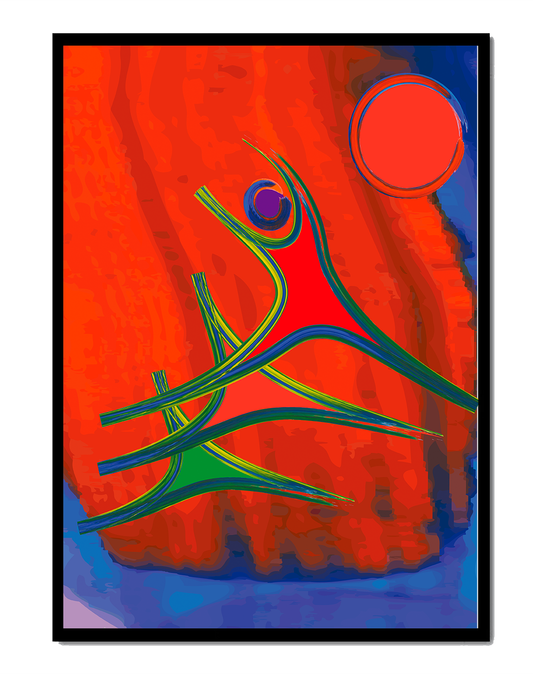 Abstract colorful artwork with dynamic figures and bold colors