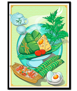Illustration d'aliments asiatiques traditionnels avec service à thé et herbes