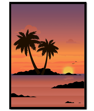 Sunset Over Tropical Island with Palm Trees and Birds - Mi tienda