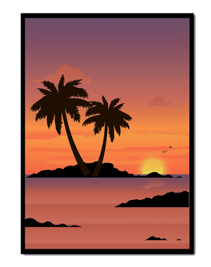 Sunset Over Tropical Island with Palm Trees and Birds - Mi tienda