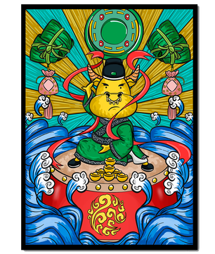 Colorful illustration of a mythical creature with traditional elements and vibrant colors