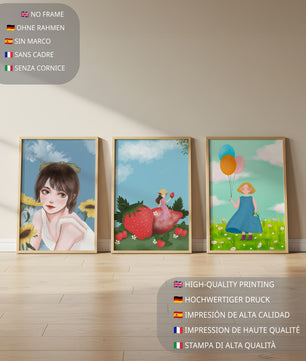 Tríptico de Ilustraciones en Marcos de Madera